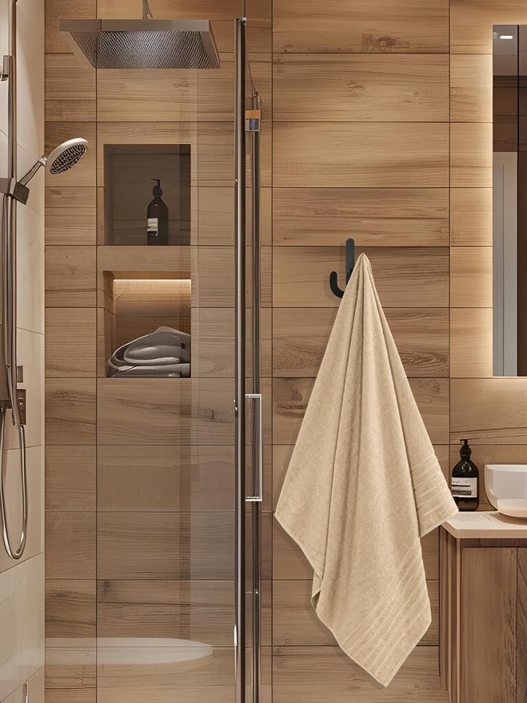 Bej Banyo Havlusu Tekli Dora 90x150 cm Yüksek Emici