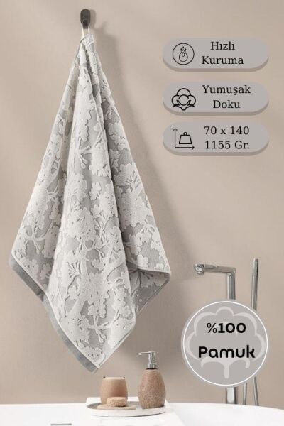 Pamuk Tekli Havlu Jakarlı Karna Eco Batıs - 70 x 140