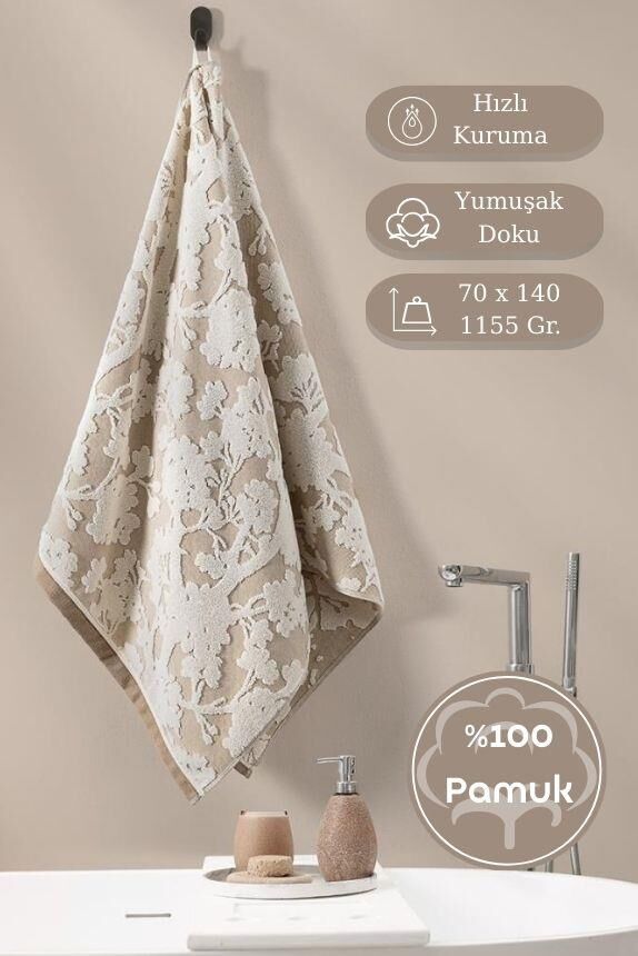 Pamuk Tekli Havlu Jakarlı Karna Eco Batıs - 70 x 140