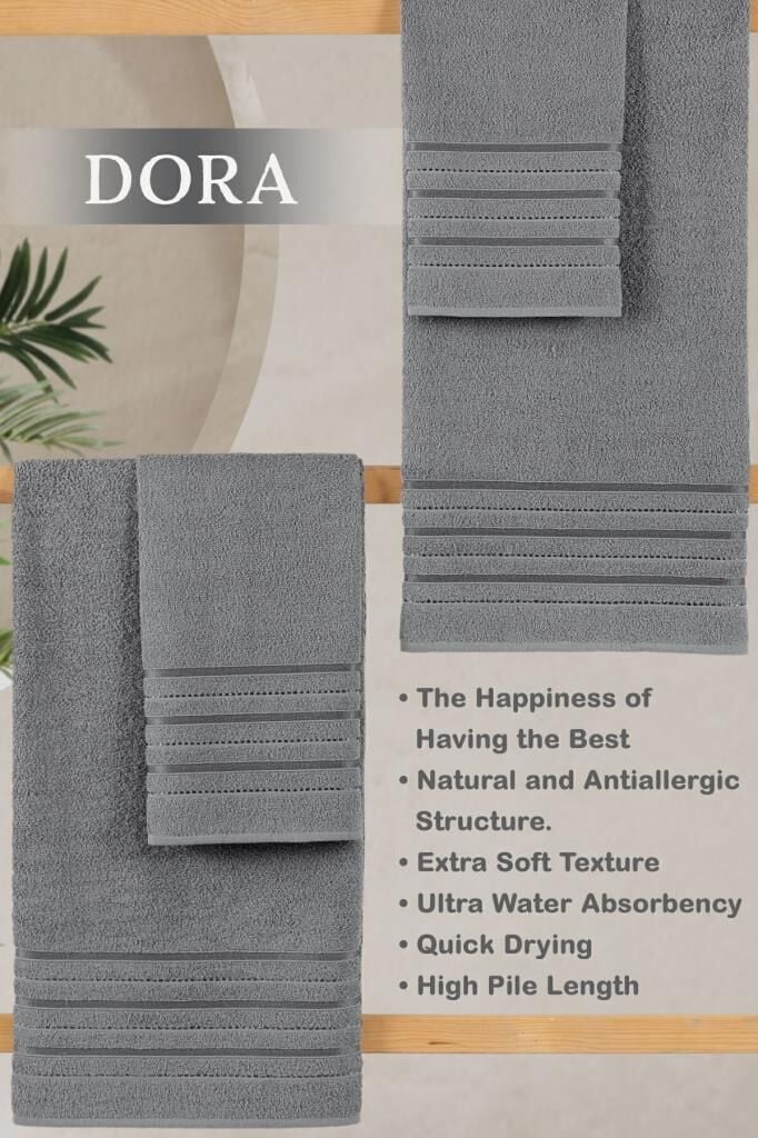 4 Lü Banyo Havlusu Seti Dora Gri - 70X140cm x2 / 50x90cm x2