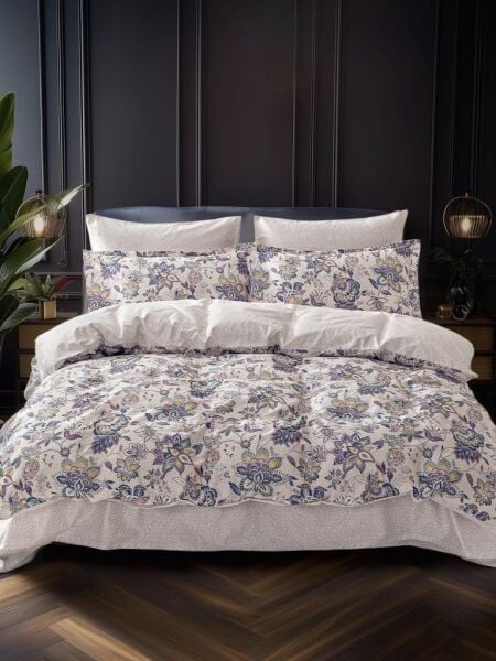Saten Çift Kişilik Nevresim Takımı Motive Desen 200x220
