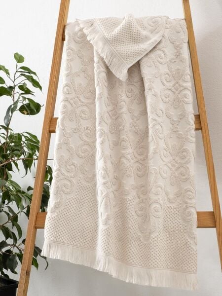 Jakarlı Pamuk Havlu Neroli Büyük Boy, Yüksek Emicilik 70x140 Bej