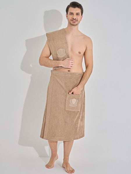 Erkek Sauna Havlu Seti Armen Hafif, Emici ve Konforlu 75x150 Sütlü Kahverengi - 75 x 150