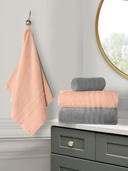 Lavinda & Matilda Havlu Setleri Şık ve Yumuşak Dokulu 70x140 Gri-Somon