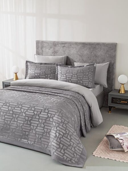 Zarif Jakarlı Yatak Örtüsü Alves Gri - 240 X 260