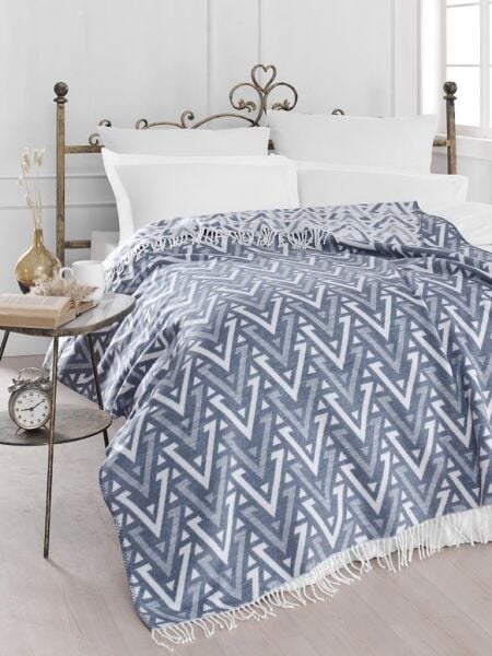 Pamuklu Tv Diz Battaniyesi Daren Mavi - 200 X 220