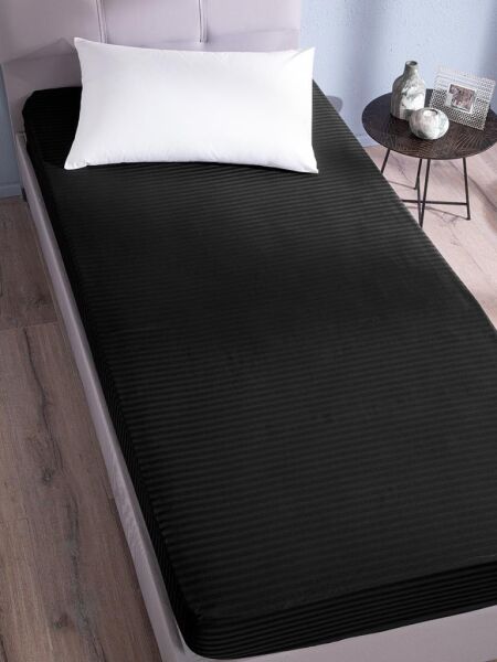 Çarşaf Stripe Saten Düz Lastikli Tek Kişilik