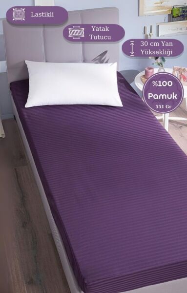 Çarşaf Stripe Saten Düz Lastikli Geniş Ölçü