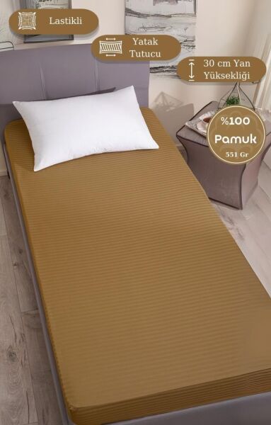 Çarşaf Stripe Saten Düz Lastikli Geniş Ölçü