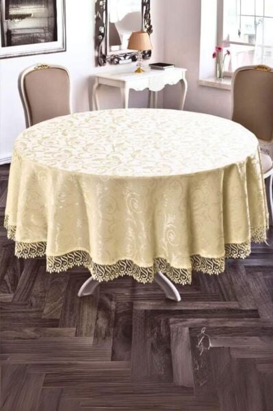 Güpürlü KDK Yuvarlak Masa Örtüsü