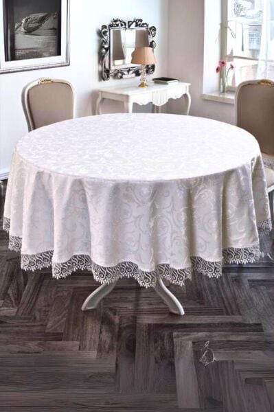 Güpürlü KDK Yuvarlak Masa Örtüsü
