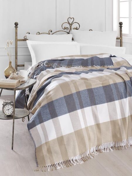 Pamuklu Tv Diz Battaniyesi Bergama Bej - 200 X 220