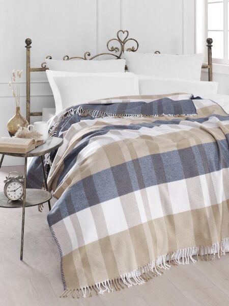 Pamuklu Tv Diz Battaniyesi Bergama Bej - 200 X 220