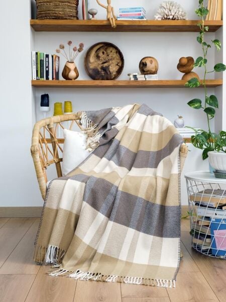 Pamuklu Tv Diz Battaniyesi Bergama Bej - 200 X 220