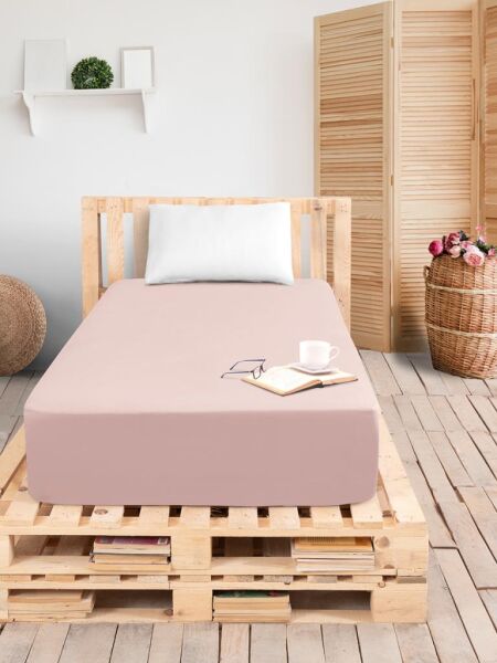 Düz Lastikli Tek Kişilik Percale Çarşaf 160x200 + 30cm Pudra - 160 X 200