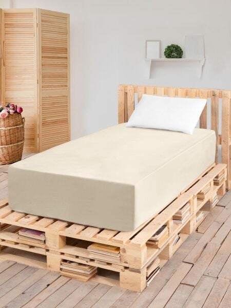 Düz Lastikli Tek Kişilik Percale Çarşaf 160x200 + 30cm Krem - 160 X 200