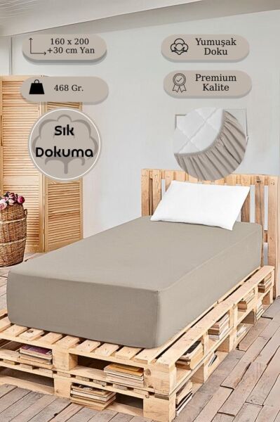 Düz Lastikli Tek Kişilik Percale Çarşaf 160x200 + 30cm Sütlü Kahverengi - 160 X 200