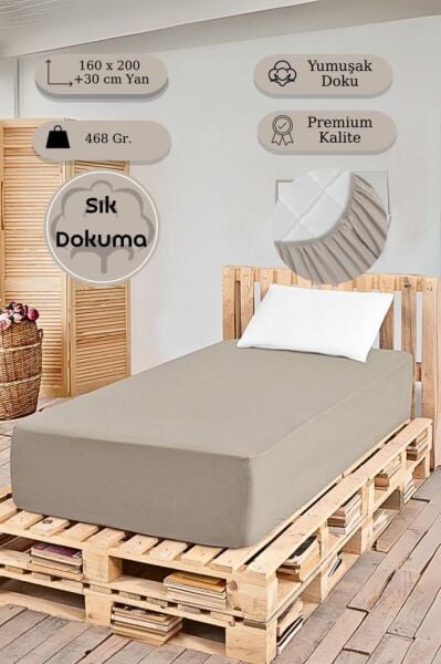 Düz Lastikli Tek Kişilik Percale Çarşaf 160x200 + 30cm Sütlü Kahverengi - 160 X 200