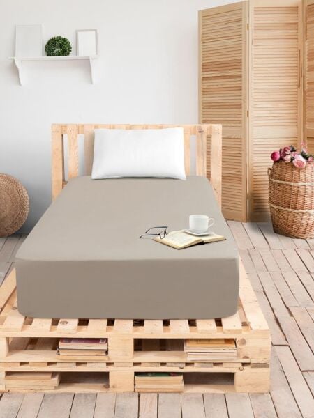 Düz Lastikli Tek Kişilik Percale Çarşaf 160x200 + 30cm Sütlü Kahverengi - 160 X 200