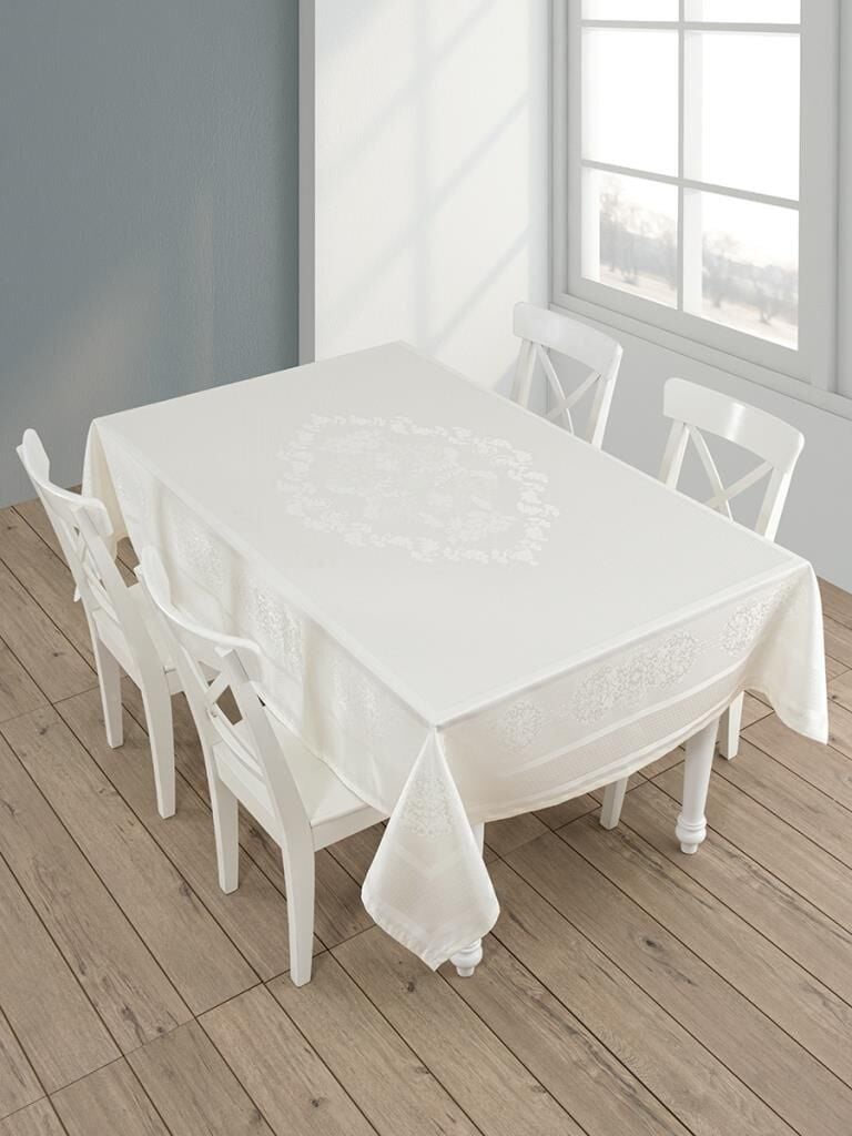 Pano Jakarlı Caramel Dikdörtgen Masa Örtüsü Krem - 160 X 220