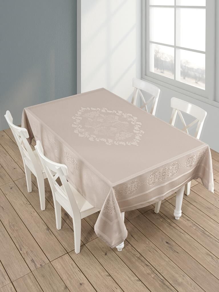 Pano Jakarlı Caramel Dikdörtgen Masa Örtüsü Bej - 160 X 220