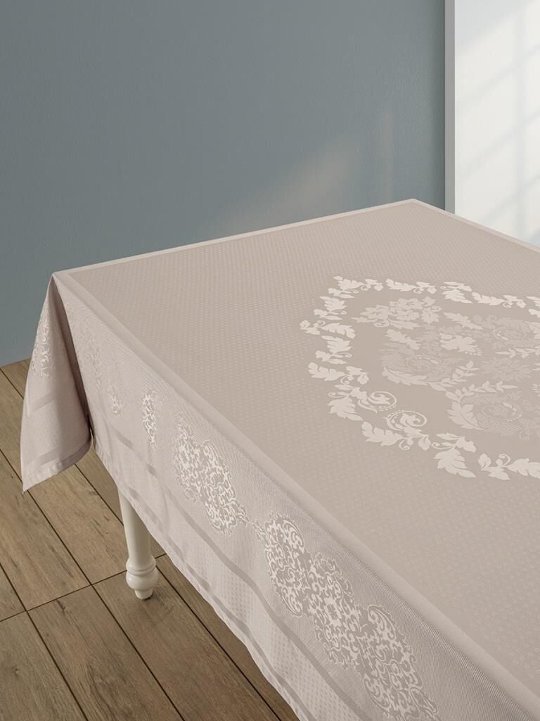 Pano Jakarlı Caramel Dikdörtgen Masa Örtüsü Bej - 160 X 220