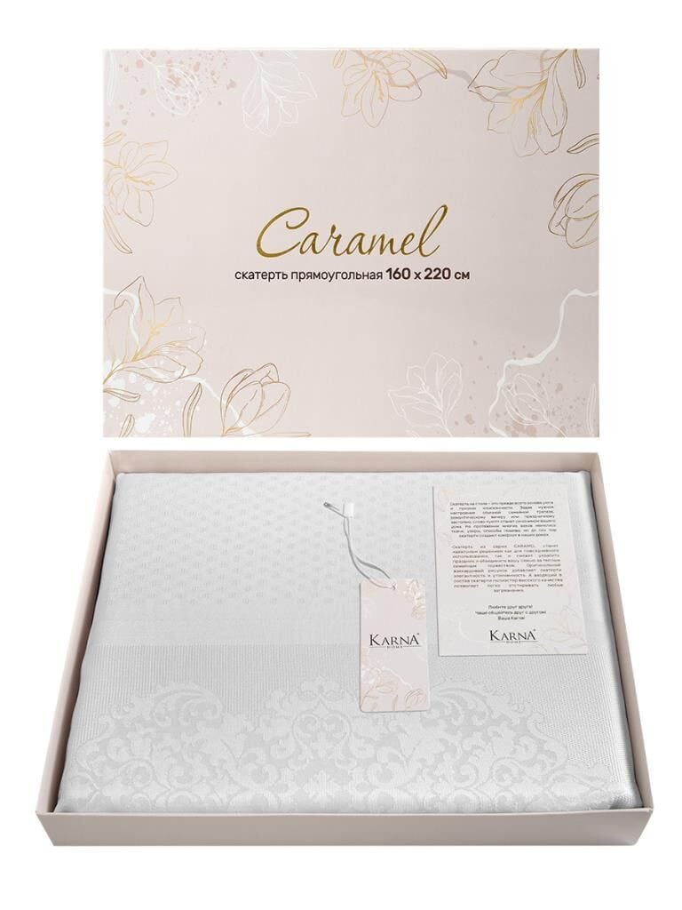 Pano Jakarlı Caramel Dikdörtgen Masa Örtüsü Beyaz - 160 X 220