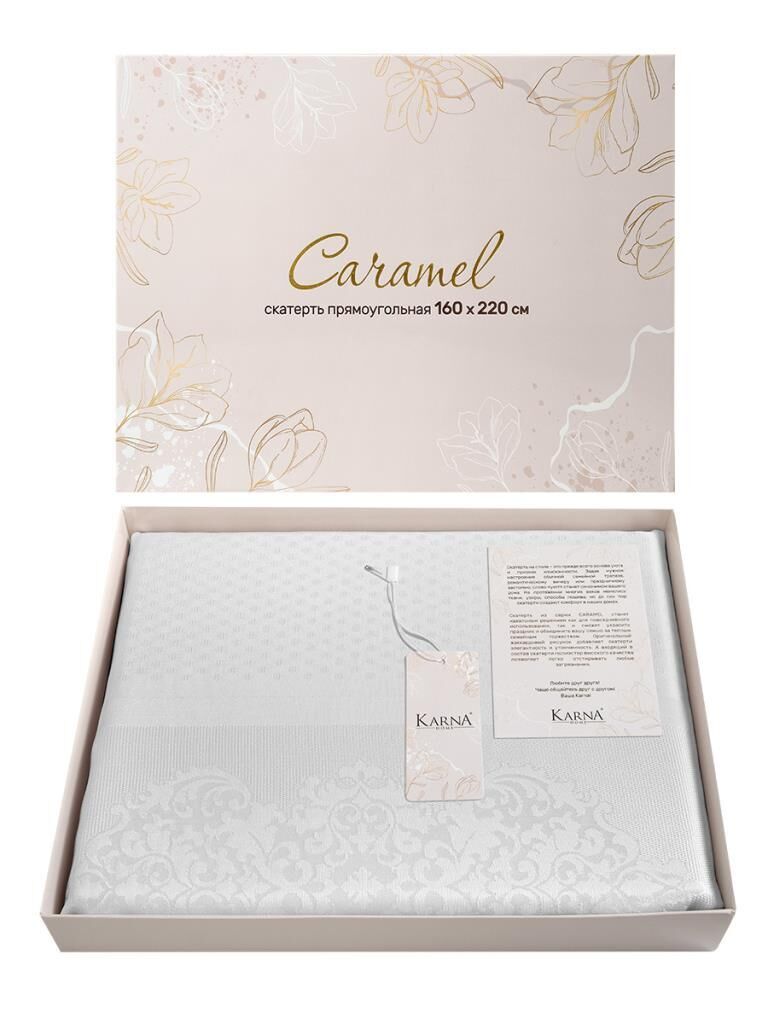 Pano Jakarlı Caramel Dikdörtgen Masa Örtüsü Beyaz - 160 X 220