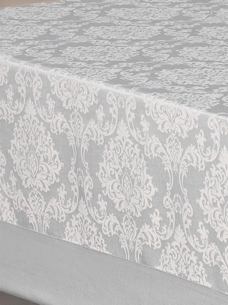 Bordürlü Damask Coton Masa Örtüsü Gri - 160 X 220