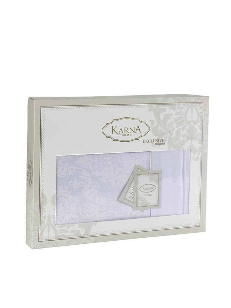 Bordürlü Damask Coton Masa Örtüsü Gri - 160 X 220