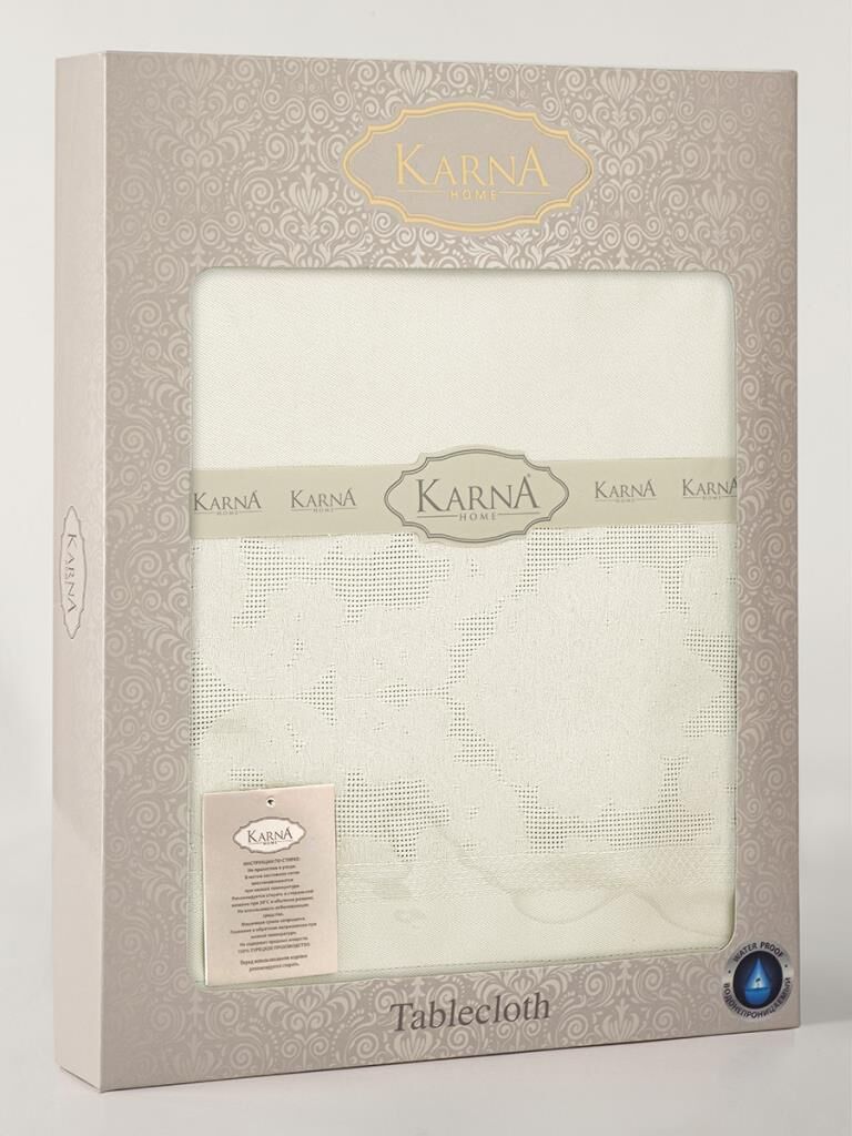 Masa Örtüsü Jakarlı Sıvı Geçirmez Dore Serisi Krem - 160 X 300