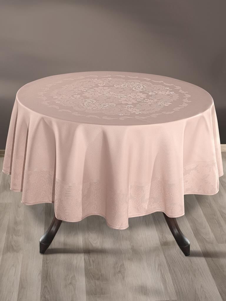 Masa Örtüsü Jakarlı Sıvı Geçirmez Dore Yuvarlak Pudra