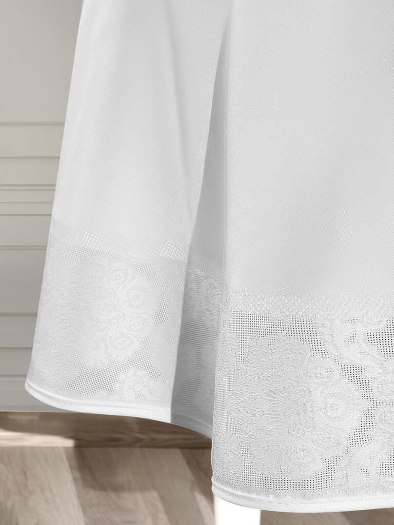 Masa Örtüsü Jakarlı Sıvı Geçirmez Dore Oval Beyaz - 160 X 220