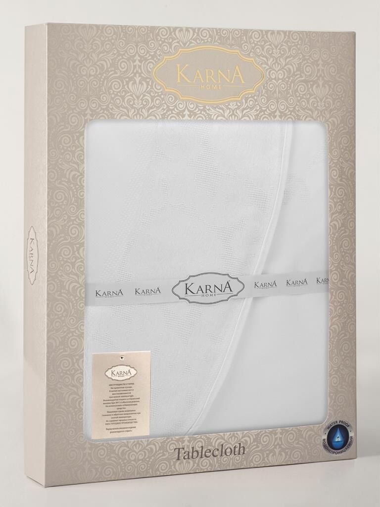 Masa Örtüsü Jakarlı Sıvı Geçirmez Dore Oval Beyaz - 160 X 220