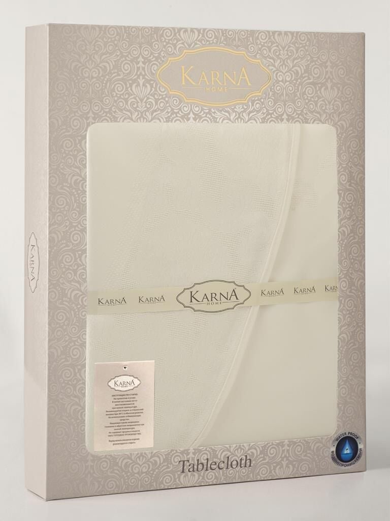 Masa Örtüsü Jakarlı Sıvı Geçirmez Dore Oval Krem - 160 X 220