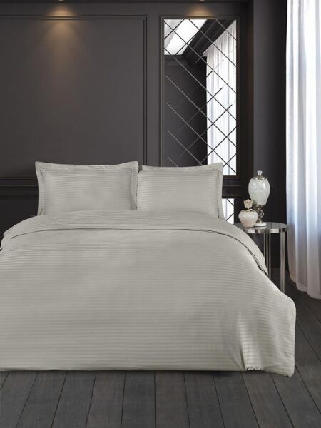 Nevresim Takımı Çizgili Cotton 200x220 Bej - 200 X 220