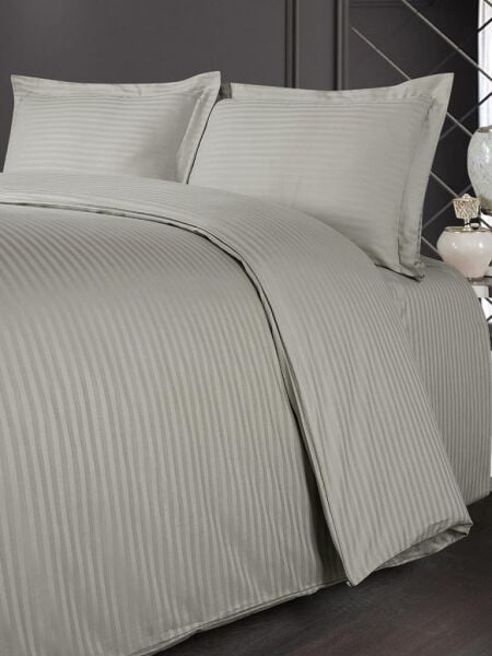 Nevresim Takımı Çizgili Cotton 200x220 Bej - 200 X 220