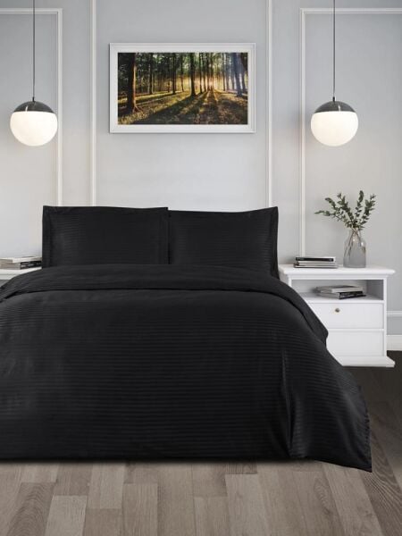 Nevresim Takımı Çizgili Cotton 200x220 200 X 220 - Siyah