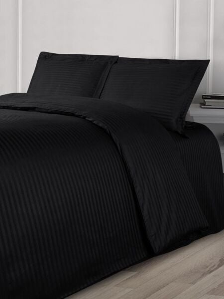 Nevresim Takımı Çizgili Cotton 200x220 200 X 220 - Siyah