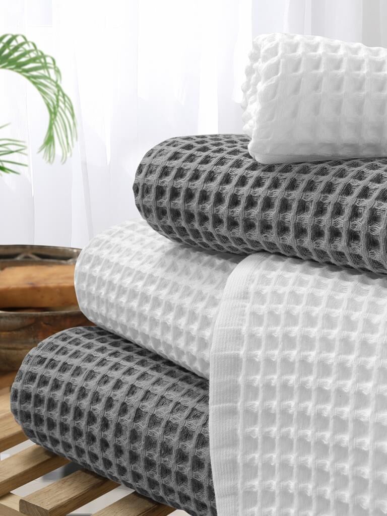 Plaj Havlusu 4 Lü Havlu Takımı Torshon Korent 40x80 - 70X140cm x2 / 50x90cm x2 Beyaz-Koyu Gri - 70 X 140