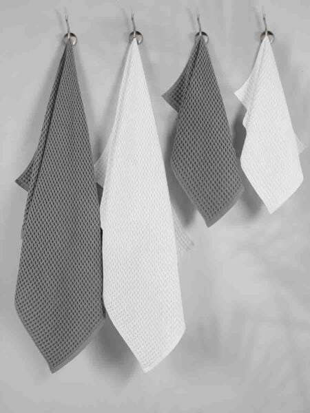 Plaj Havlusu 4 Lü Havlu Takımı Torshon Korent 40x80 - 70X140cm x2 / 50x90cm x2 Beyaz-Koyu Gri - 70 X 140