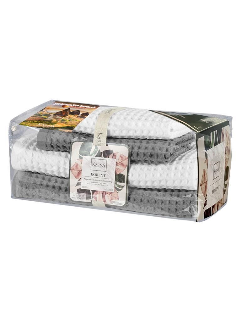 Plaj Havlusu 4 Lü Havlu Takımı Torshon Korent 40x80 - 70X140cm x2 / 50x90cm x2 Beyaz-Koyu Gri - 70 X 140