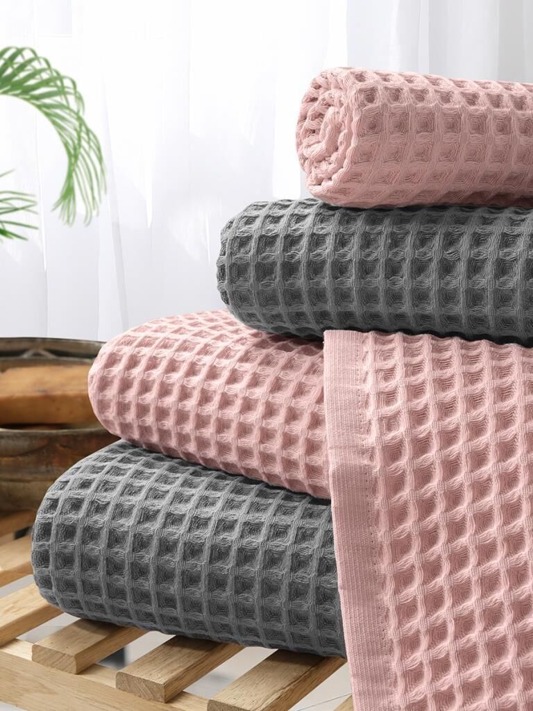 Plaj Havlusu 4 Lü Havlu Takımı Torshon Korent 40x80 - 70X140cm x2 / 50x90cm x2 Pembe-Koyu Gri - 70 X 140