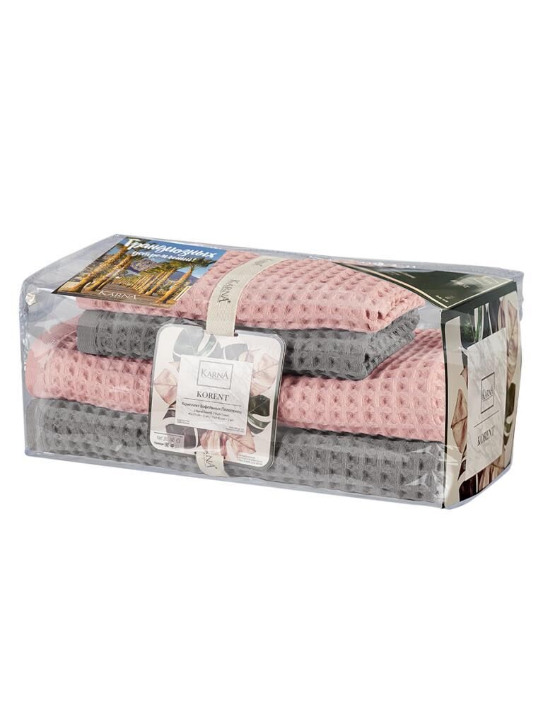 Plaj Havlusu 4 Lü Havlu Takımı Torshon Korent 40x80 - 70X140cm x2 / 50x90cm x2 Pembe-Koyu Gri - 70 X 140