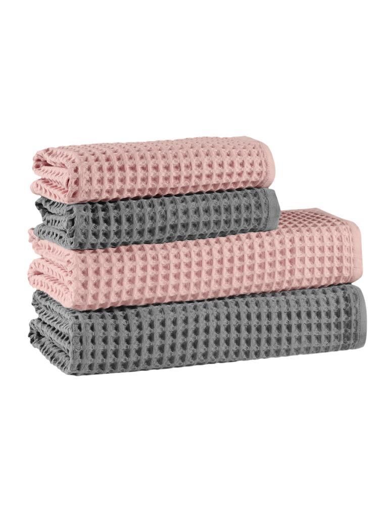 Plaj Havlusu 4 Lü Havlu Takımı Torshon Korent 40x80 - 70X140cm x2 / 50x90cm x2 Pembe-Koyu Gri - 70 X 140