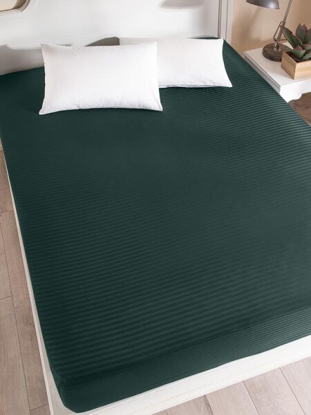 Çarşaf Stripe Saten Düz Lastikli Geniş Ölçü Koyu Yeşil - 180 X 200