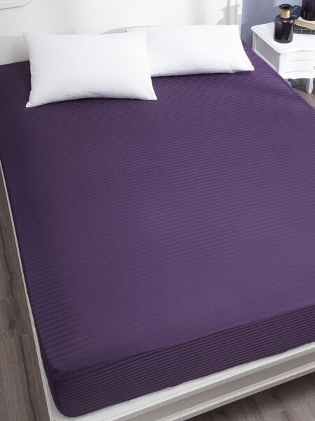 Çarşaf Stripe Saten Düz Lastikli Geniş Ölçü Mor - 180 X 200