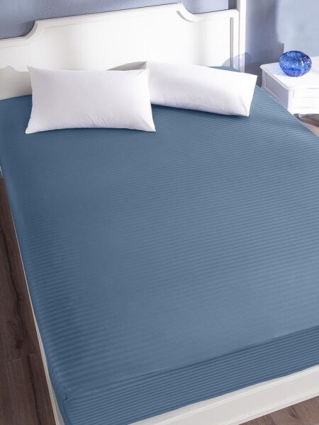 Çarşaf Stripe Saten Düz Lastikli Geniş Ölçü Mirage Mavi - 180 X 200