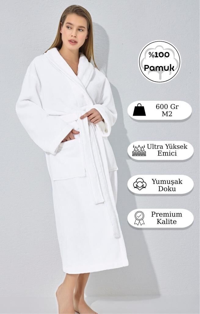 Microcotton Mora Tekli Bornoz Beyaz - 3XL