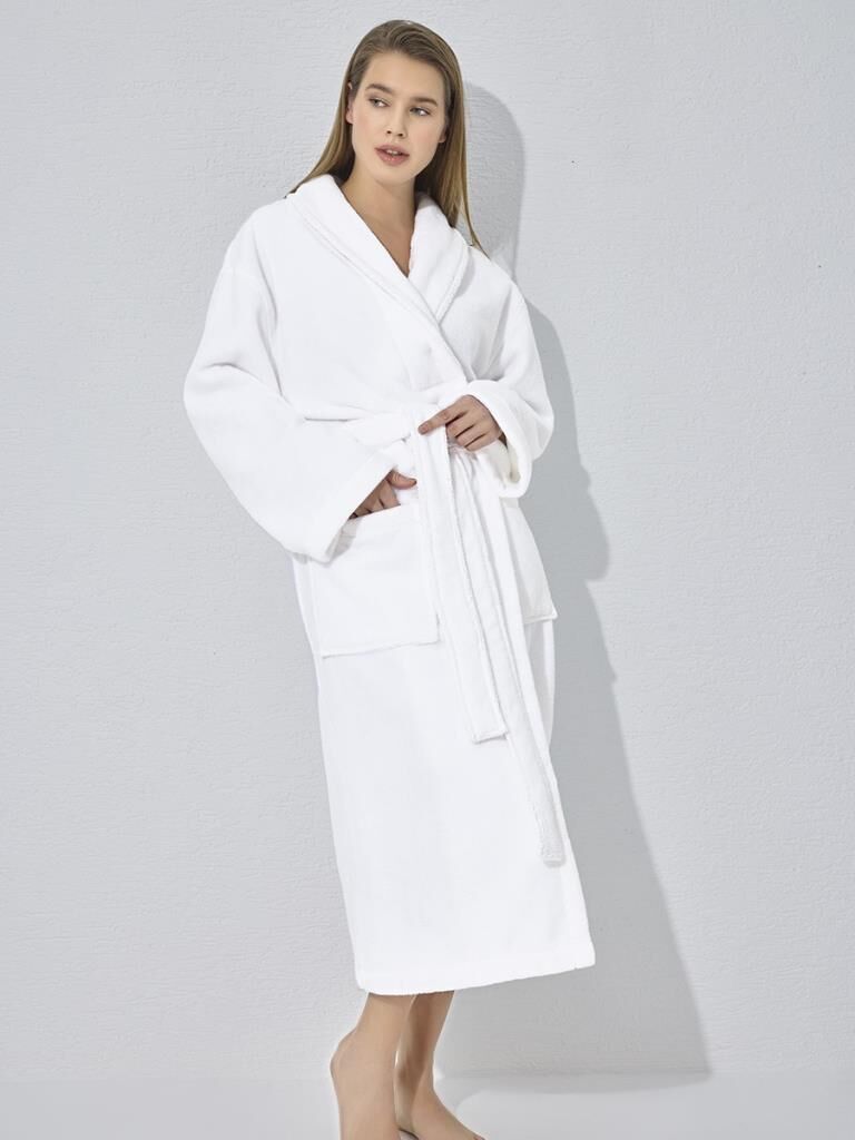 Microcotton Mora Tekli Bornoz Beyaz - 3XL